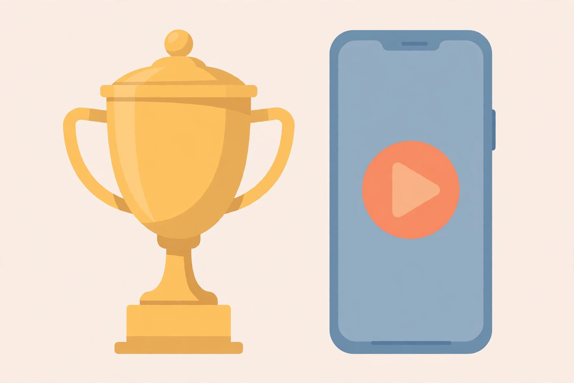 Trophy beside smartphone with video play button illustration