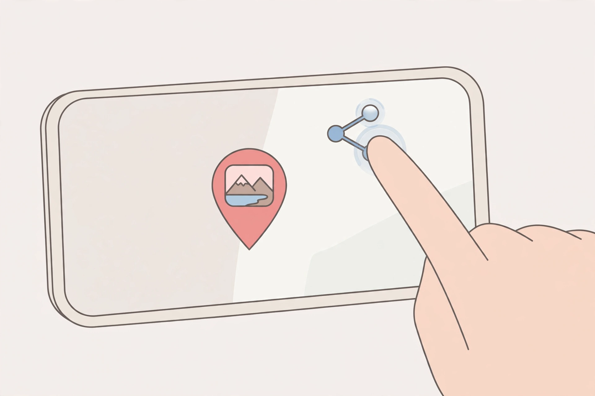 Finger tapping share icon on smartphone photo pin