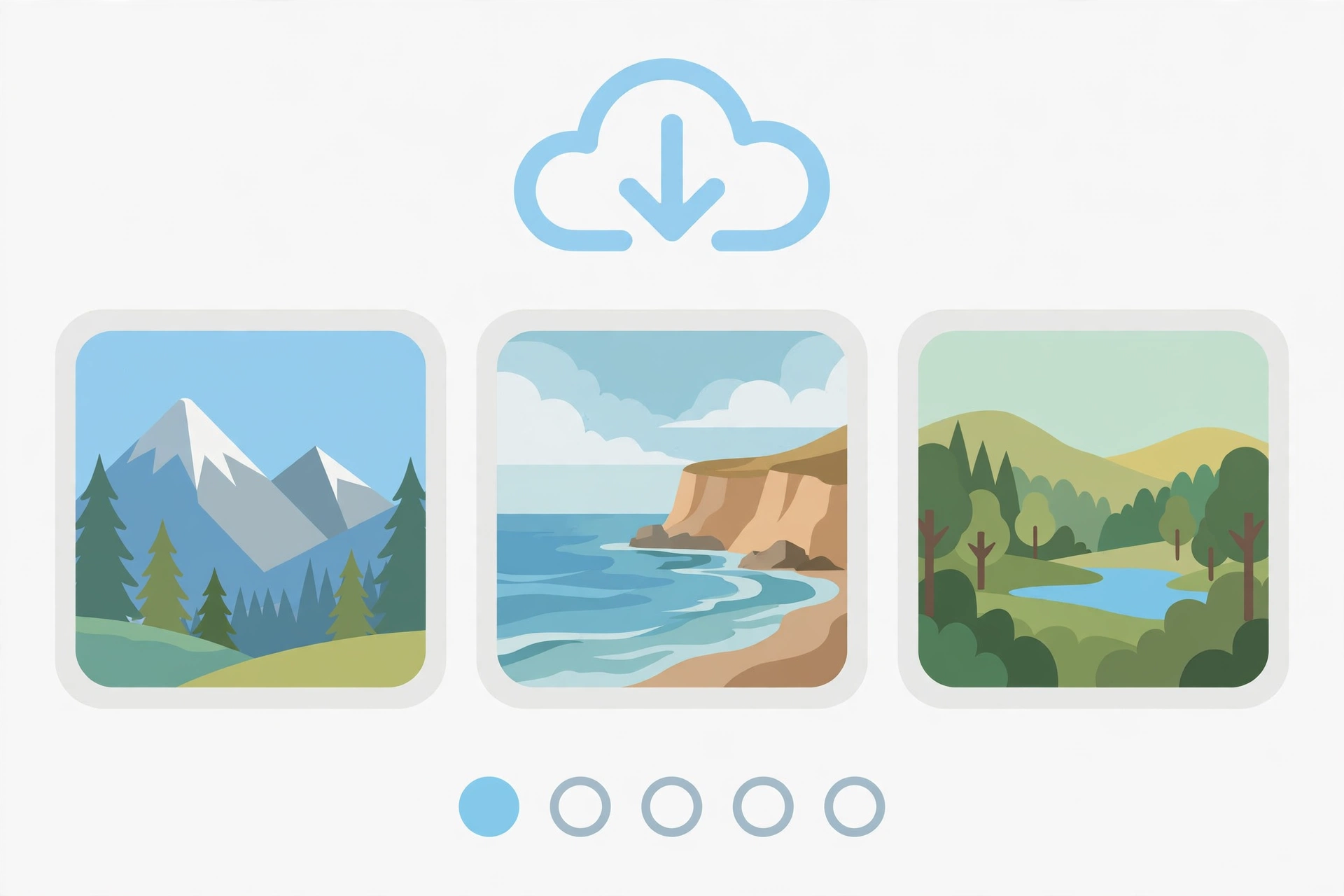 Photo carousel strip with cloud download arrow above