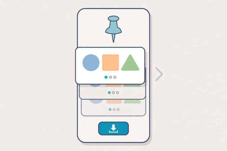 Smartphone showing multi-page Pinterest Idea Pin with download arrow illustration