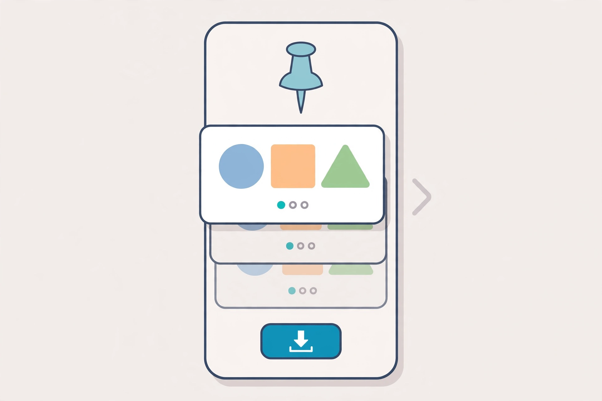 Smartphone showing multi-page Pinterest Idea Pin with download arrow illustration