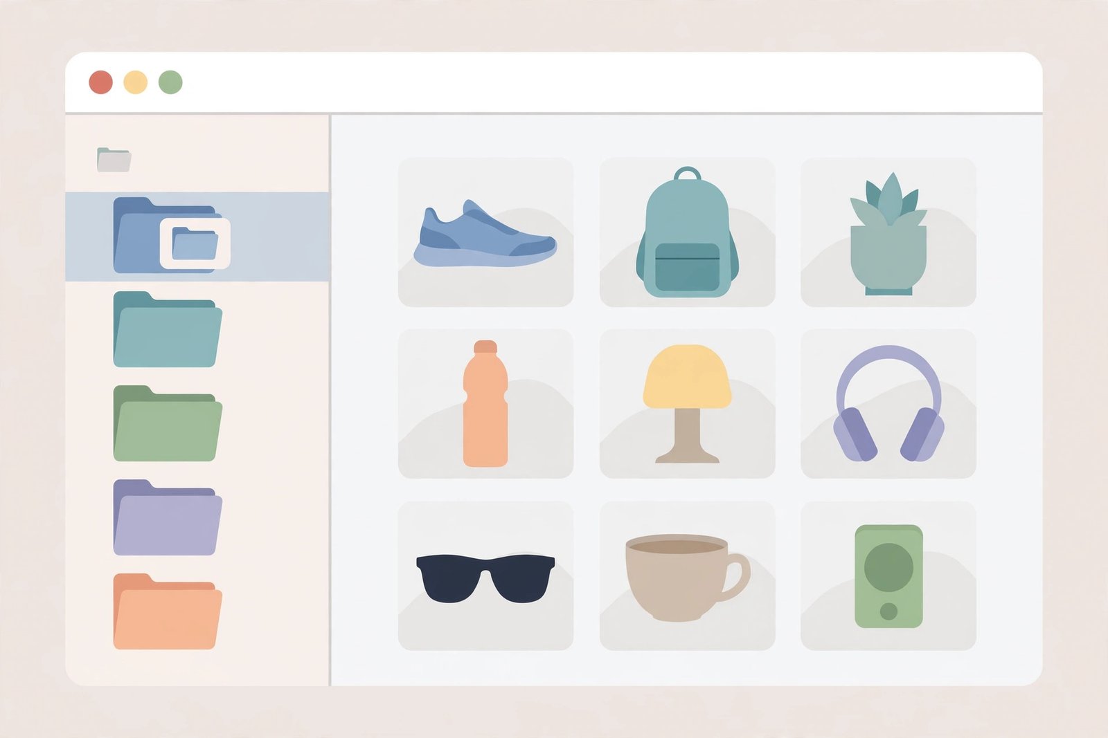 Saved product images organized in computer folders