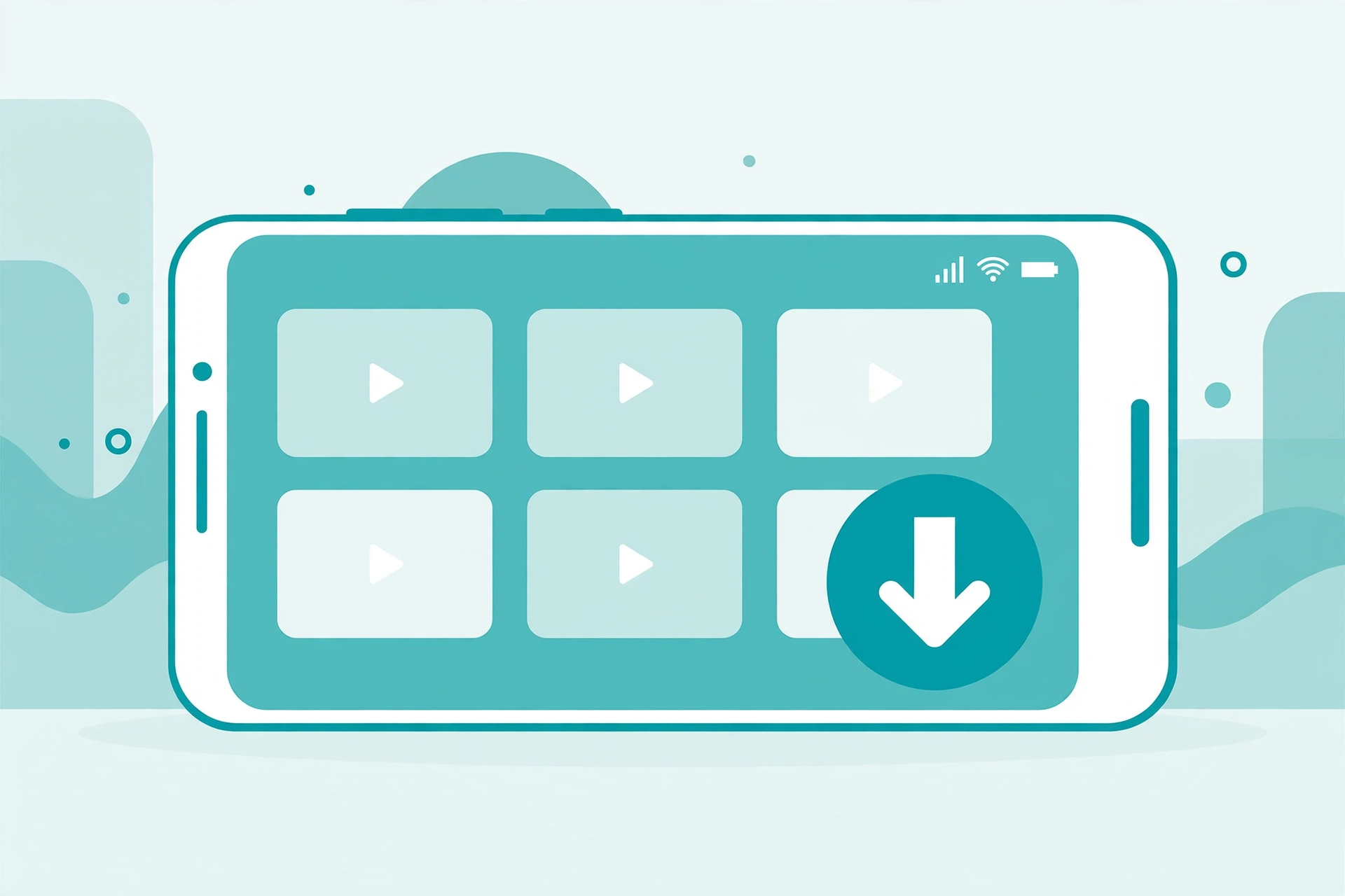 Android phone downloading Pinterest videos, flat illustration with download button