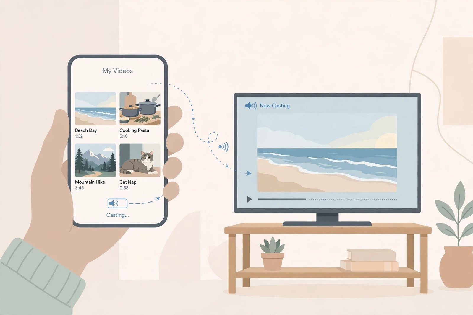 Casting downloaded Pinterest video from phone to TV illustration