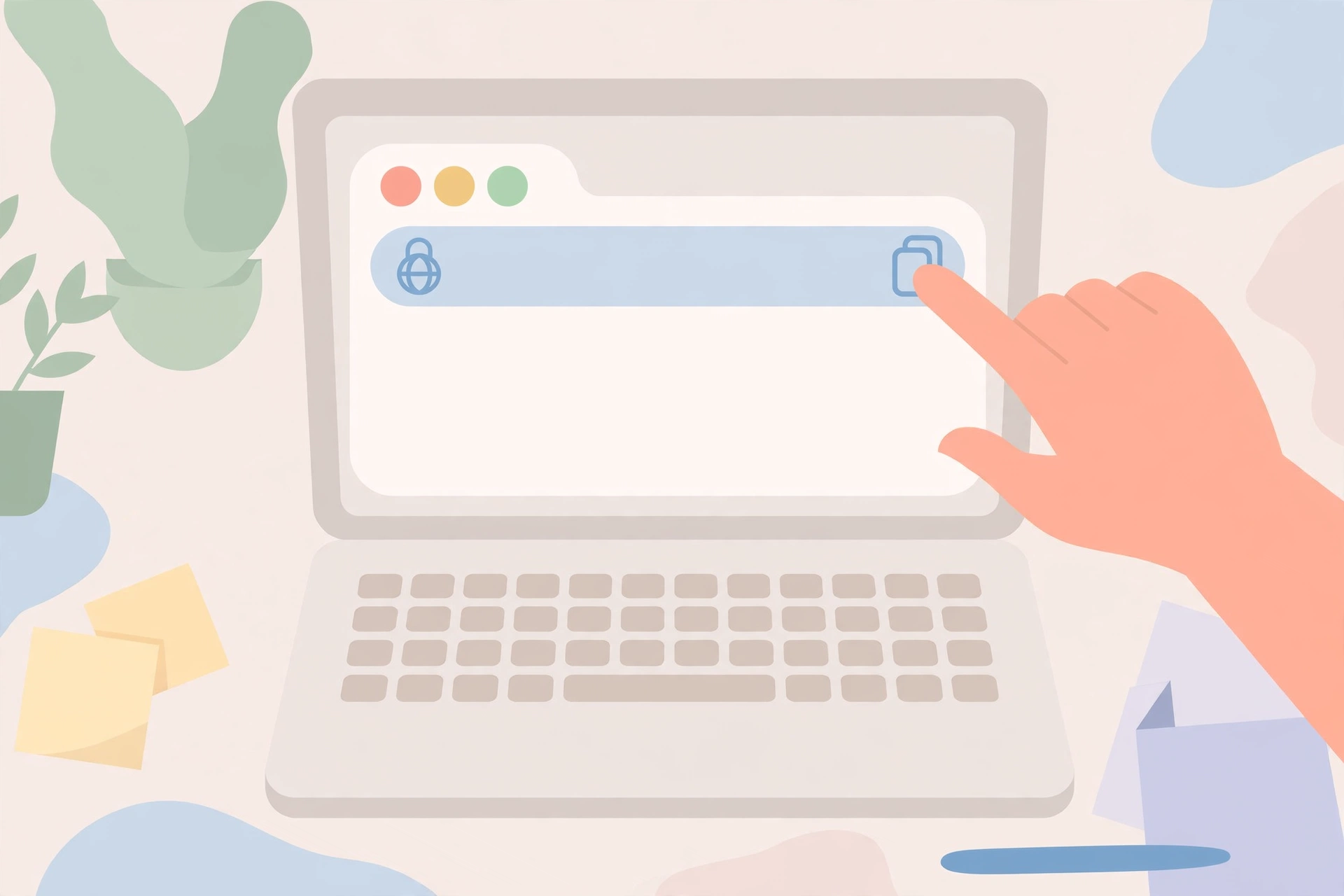 Hand copying Pinterest video link on Chromebook browser illustration