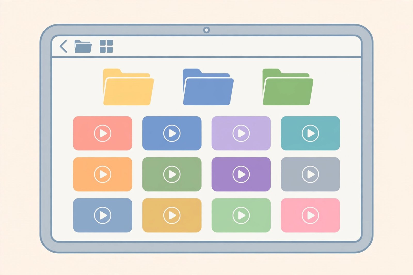 iPad Files app showing downloaded video thumbnails in folders