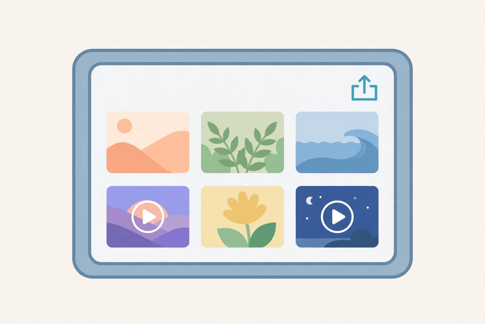 iPad Photos gallery with saved Pinterest video thumbnails