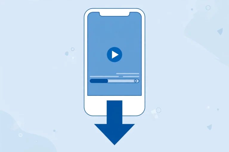 iPhone downloading Pinterest videos, flat illustration with download arrow