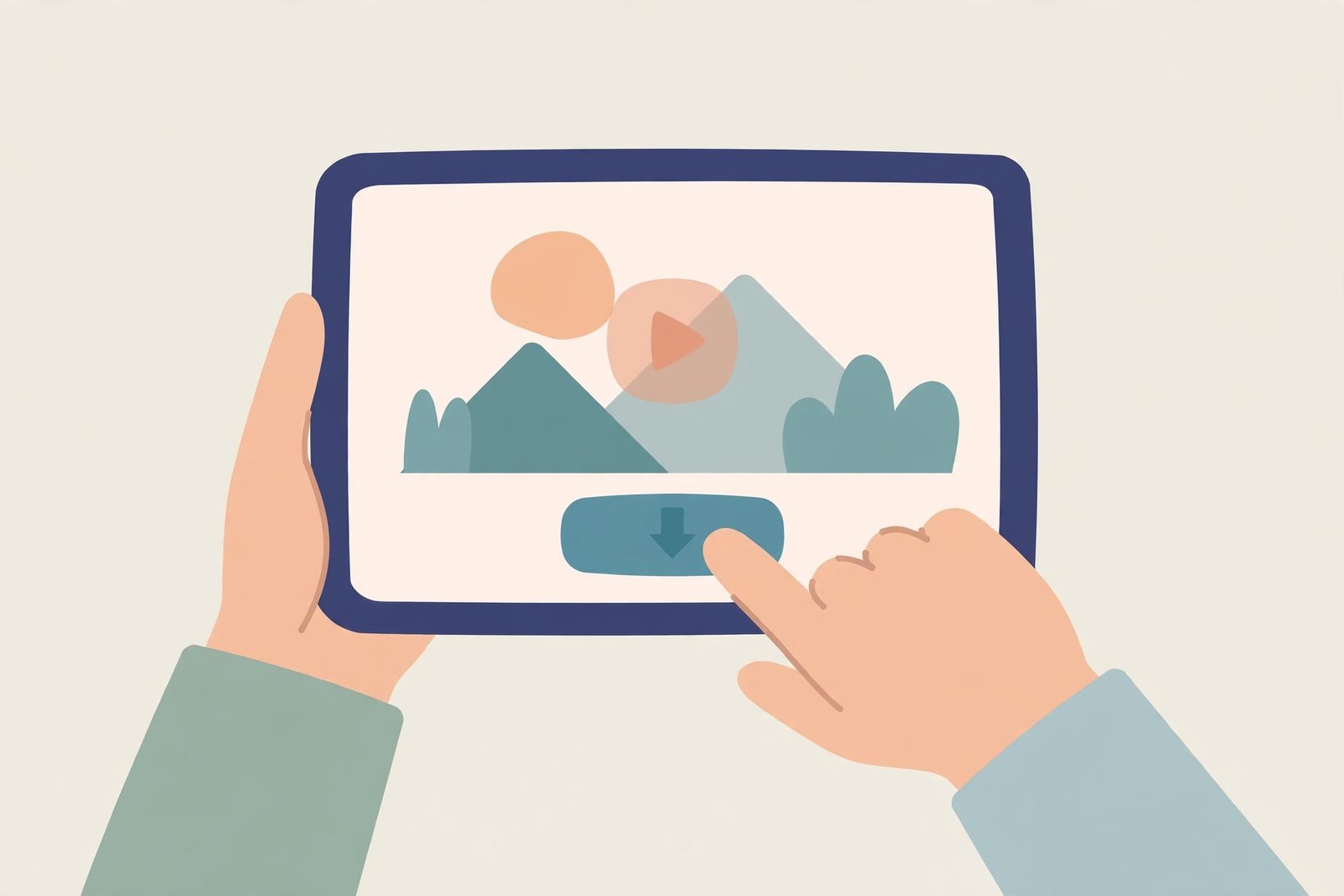 Hands tapping download button on Fire tablet video