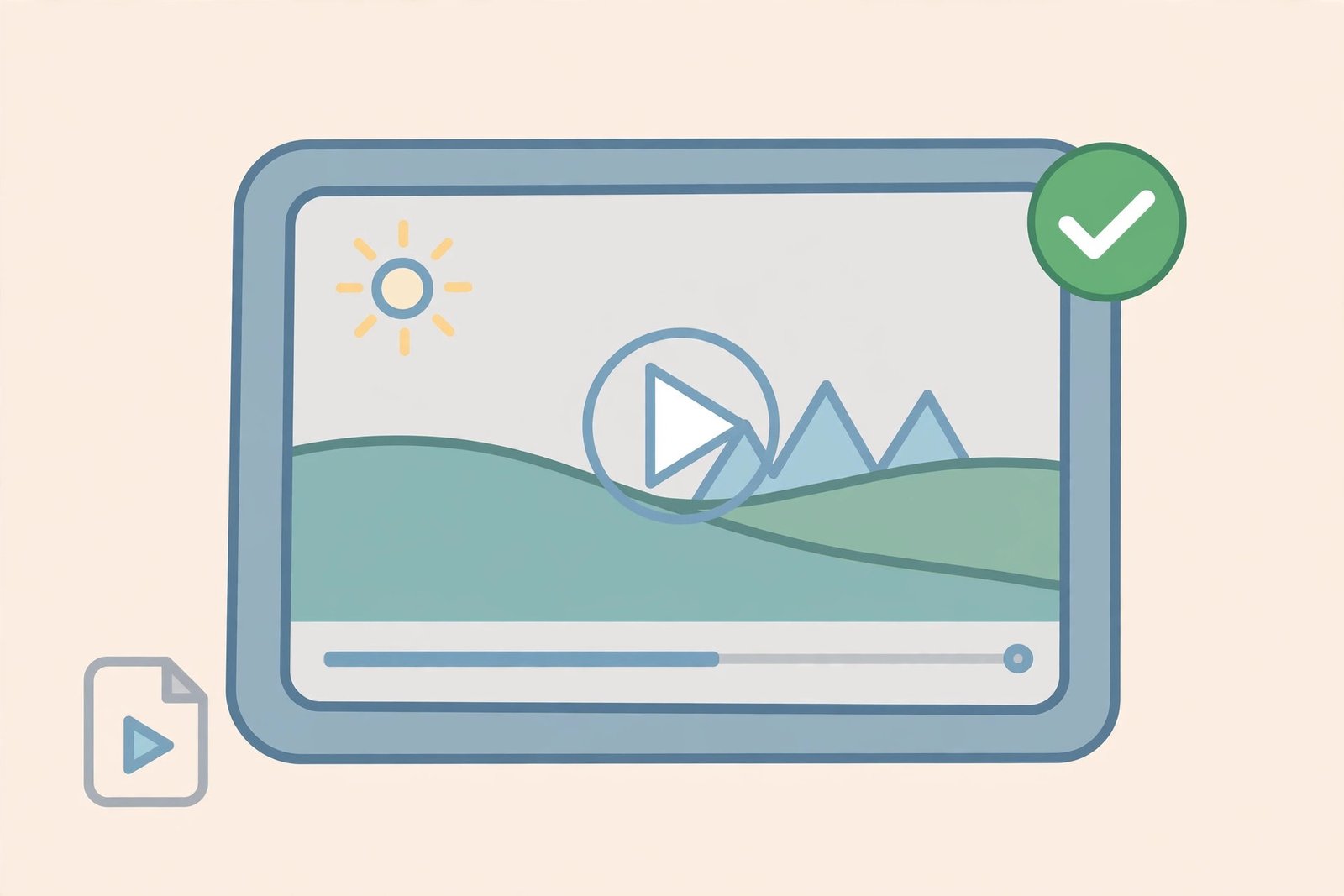 Video playing on tablet with download complete checkmark