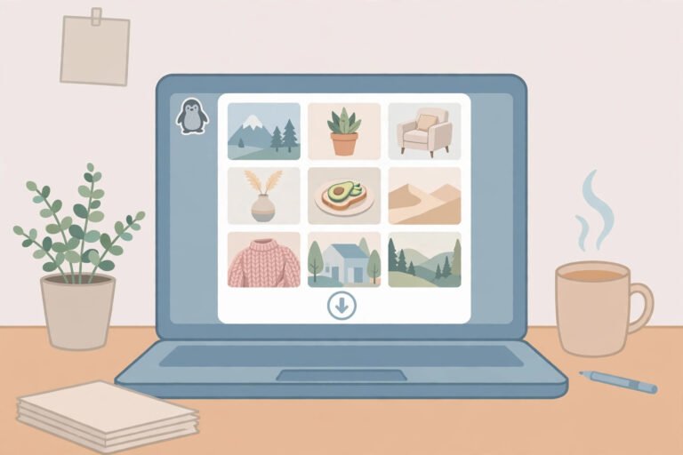 Linux laptop showing a Pinterest video download guide