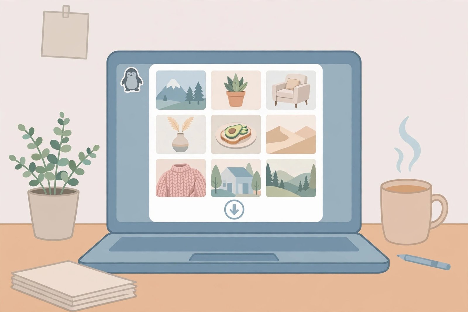 Linux laptop showing a Pinterest video download guide
