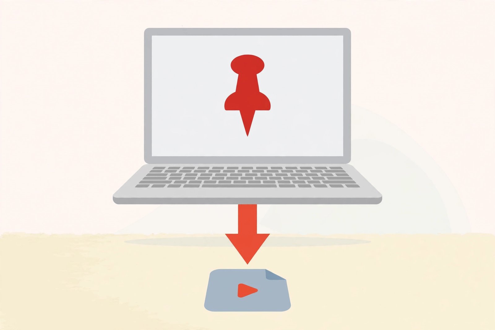 MacBook showing a Pinterest video download illustration with download arrow