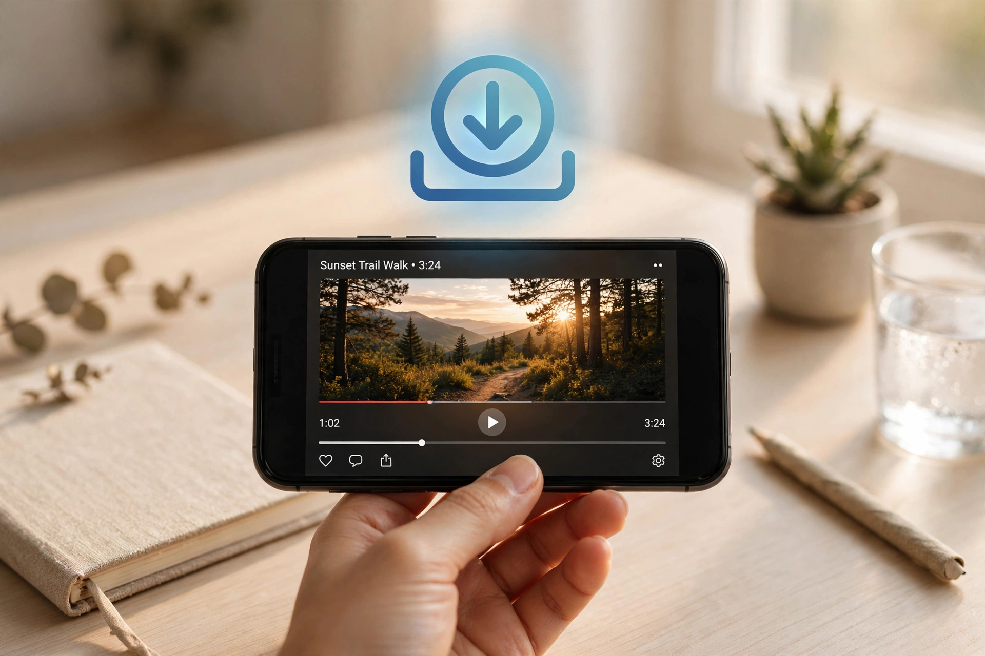 Hand holding smartphone saving a Pinterest video without installing any app