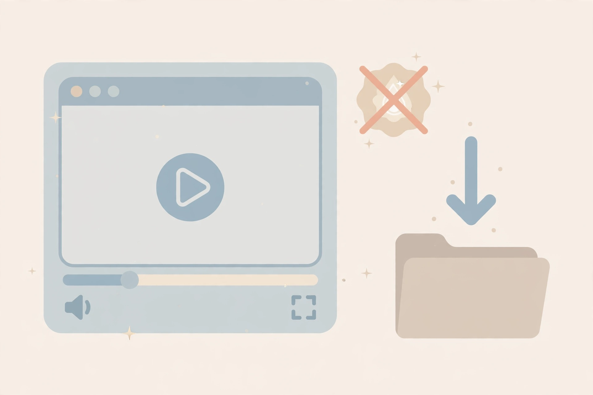 Clean video frame with a crossed-out watermark badge icon