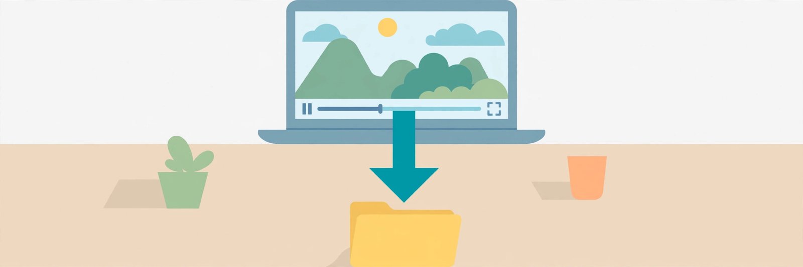 Windows laptop showing a Pinterest video with download arrow and folder