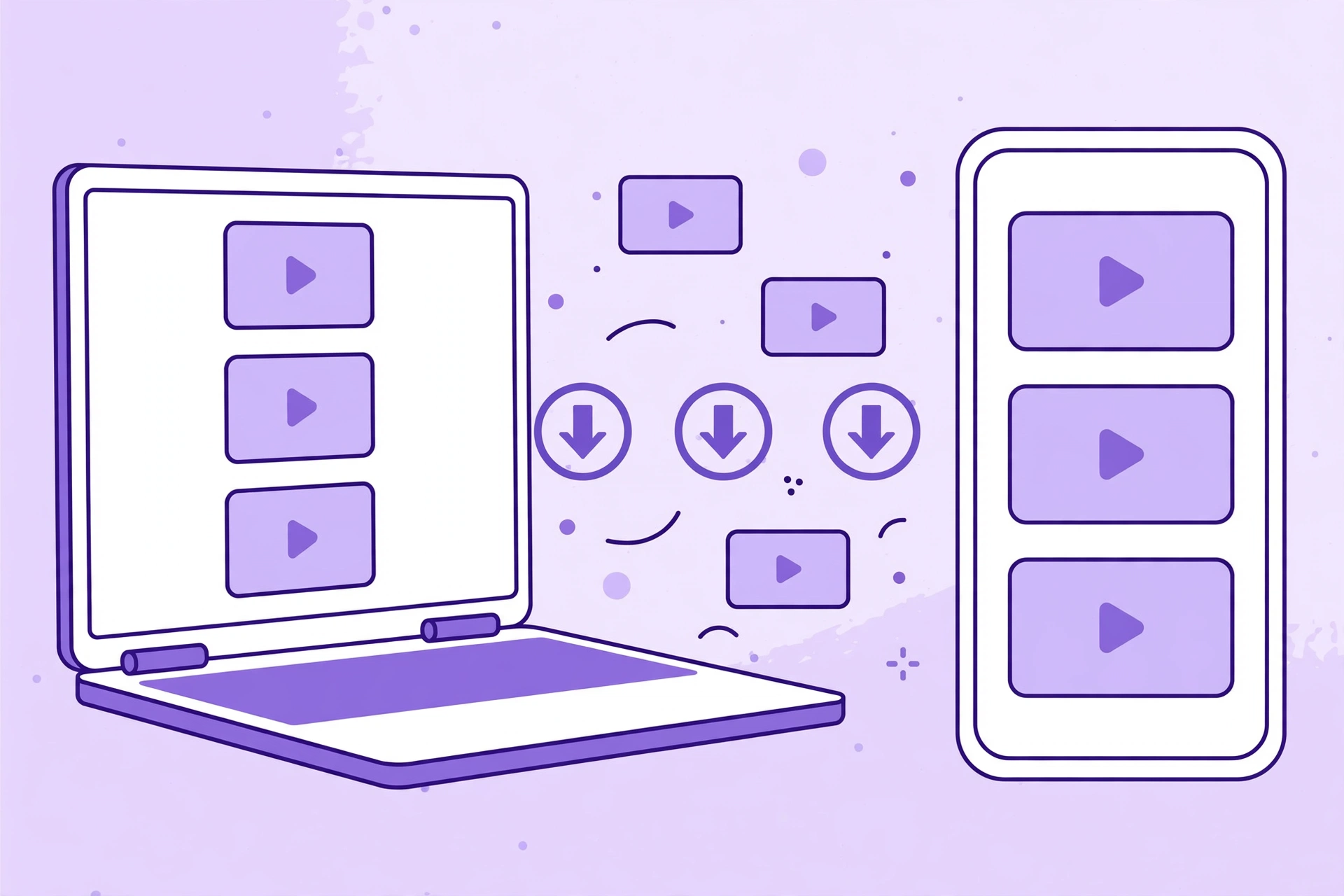 Laptop and smartphone downloading Pinterest videos, flat illustration