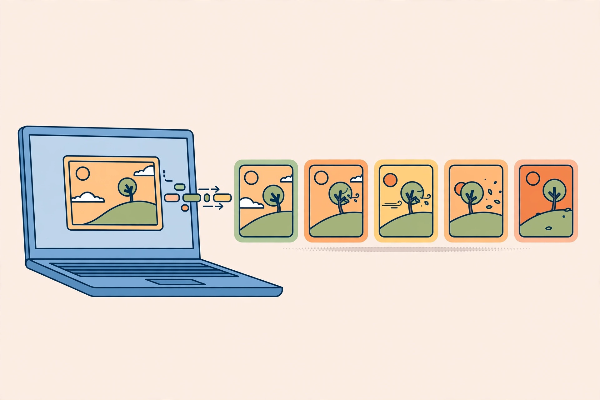 Person converting a video clip into a GIF on a laptop illustration