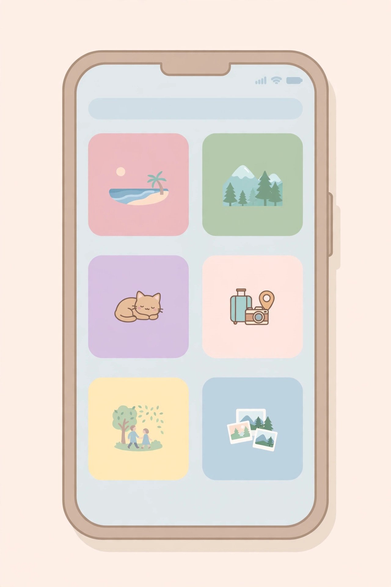 Smartphone photo gallery organized into neat labeled albums grid