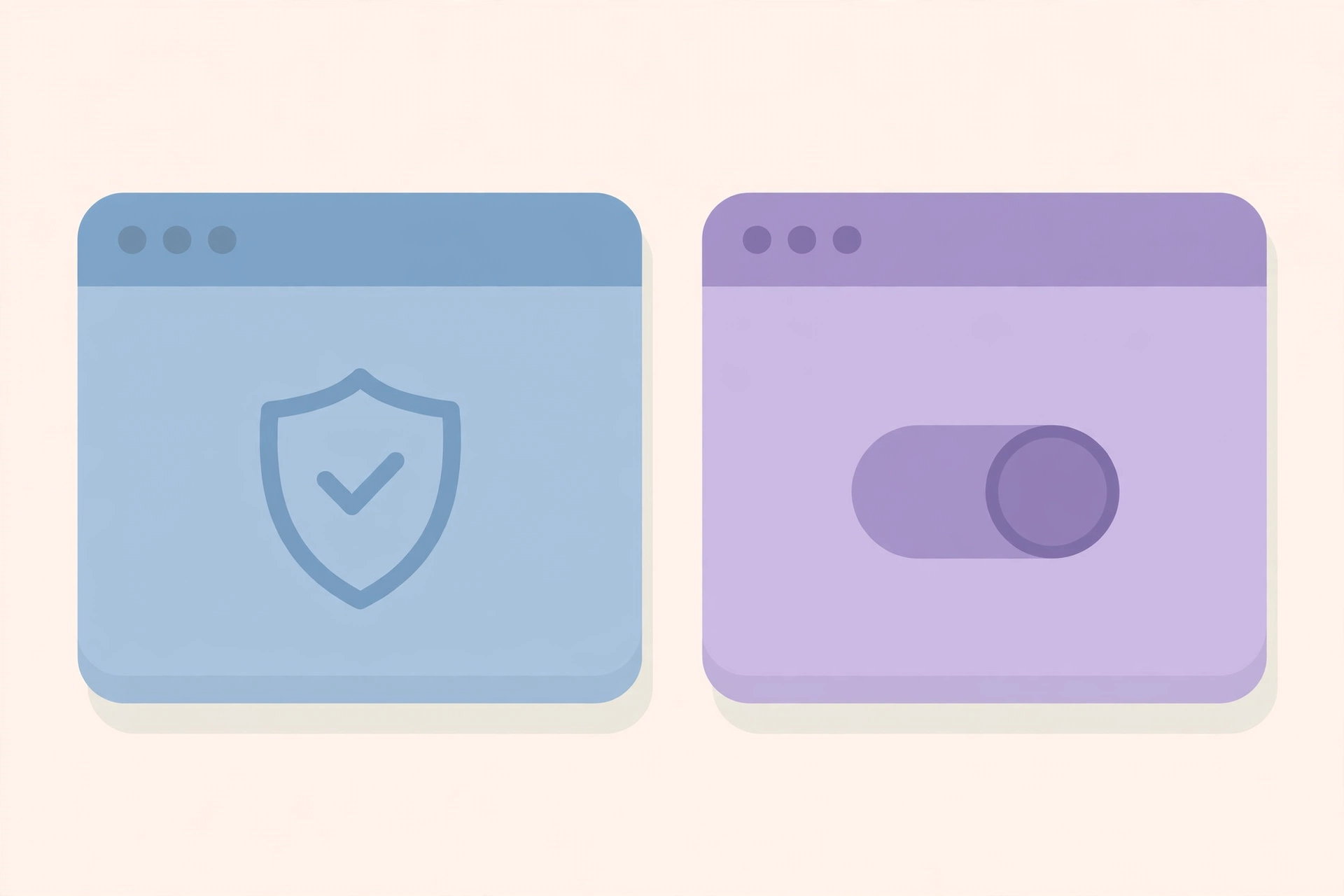 Browser windows with shield and settings toggle illustration