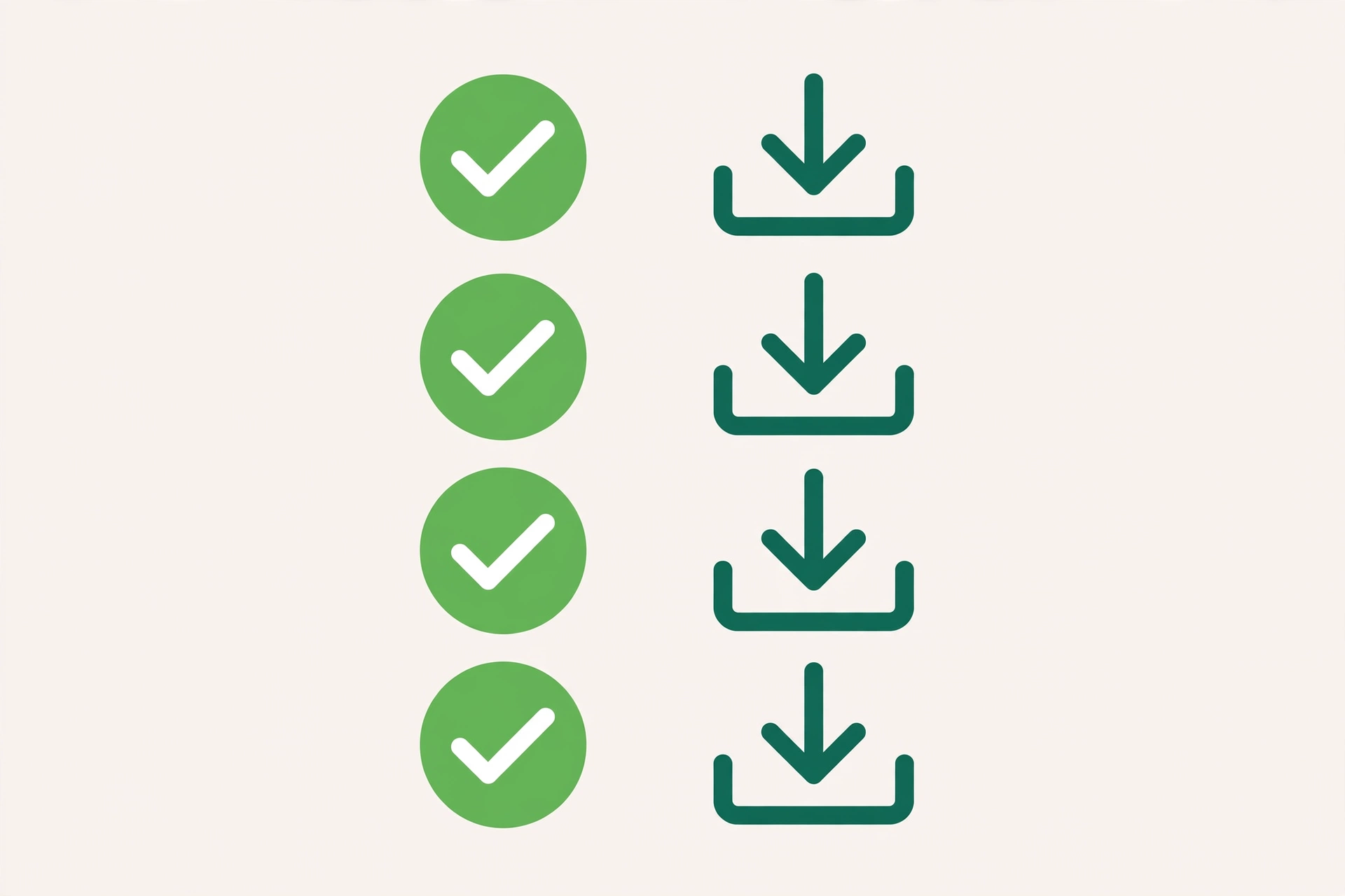 Checklist with green checkmarks beside download icons
