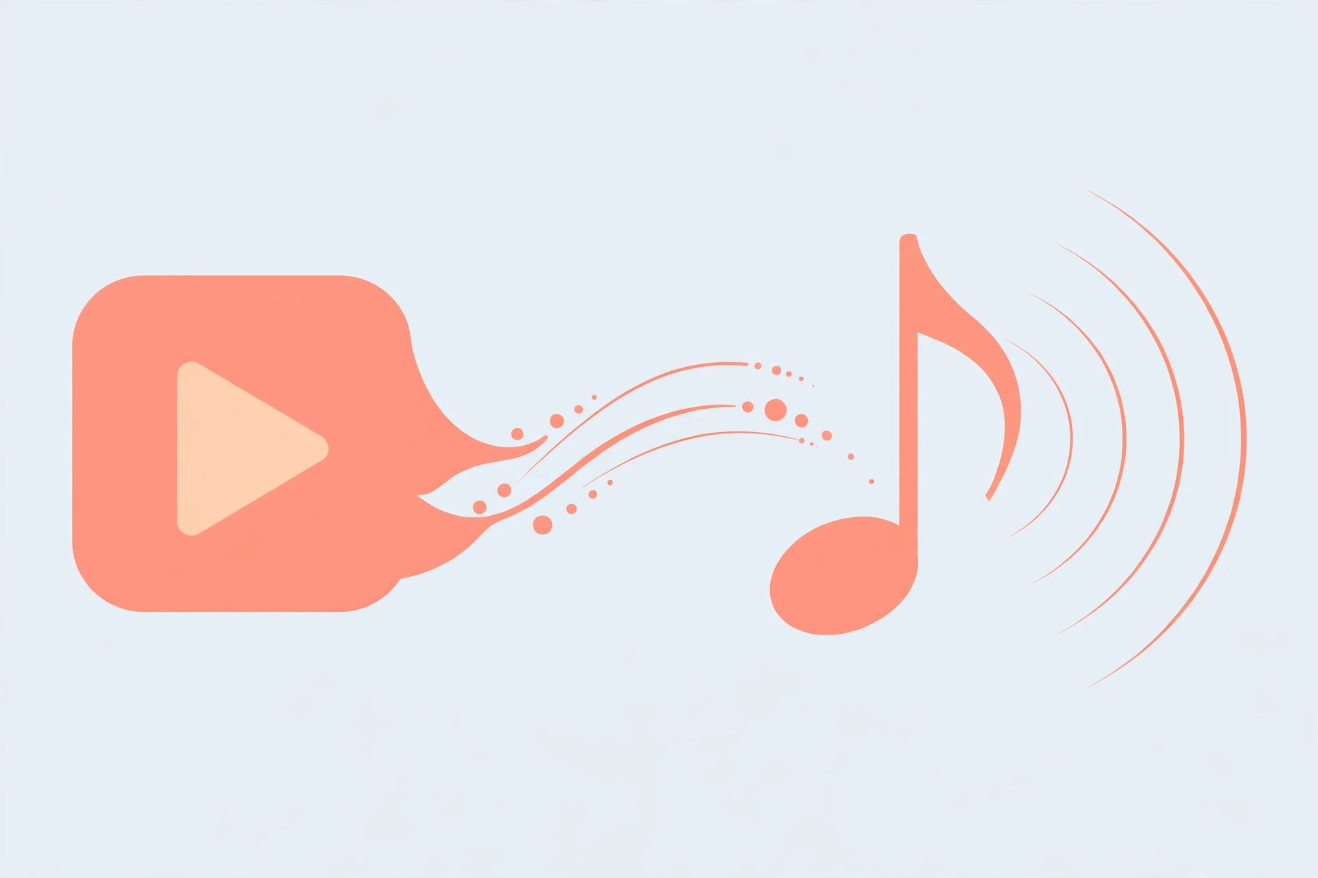 Video play button transforming into a music note with sound waves