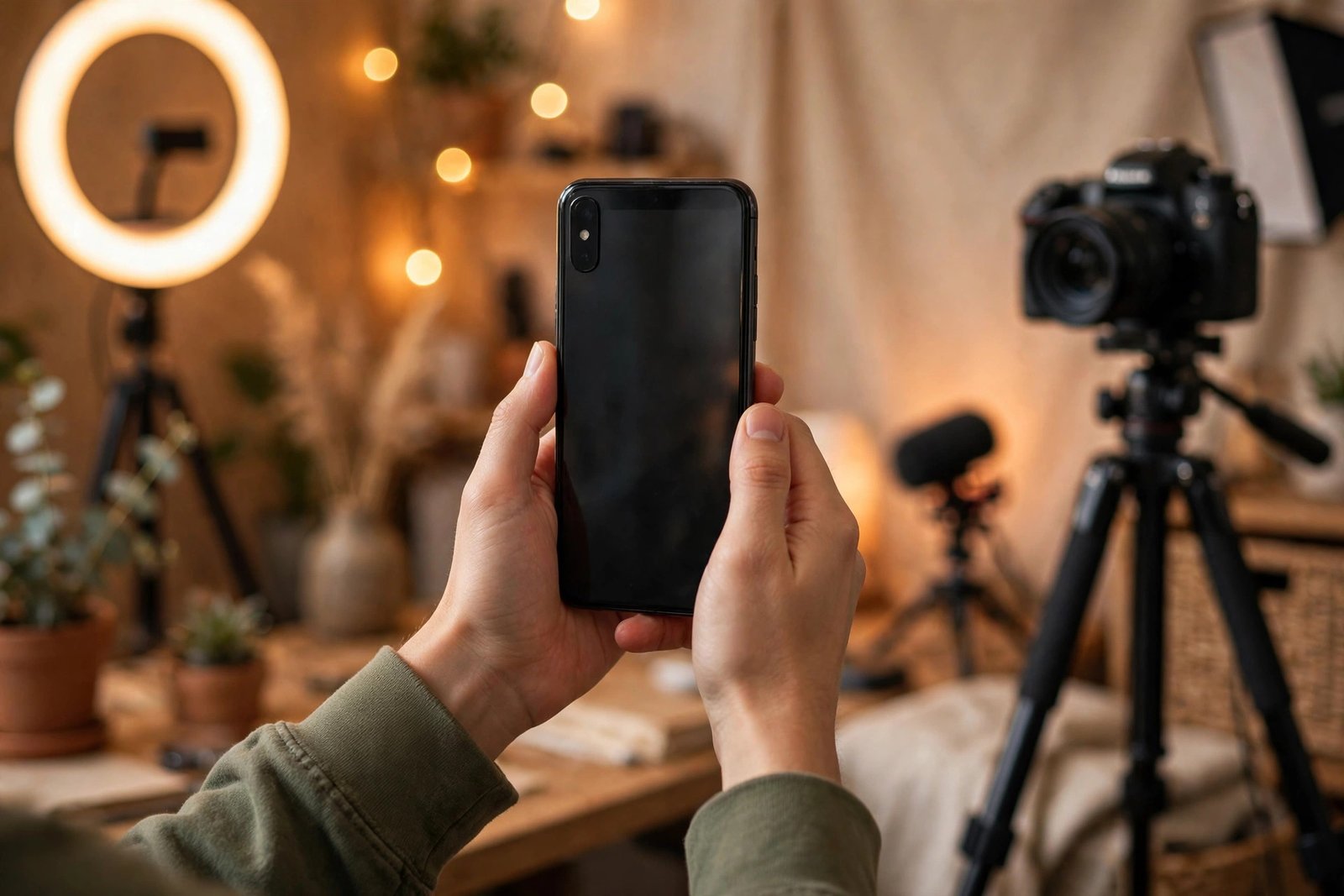 Creator filming vertical short-form video for TikTok channel