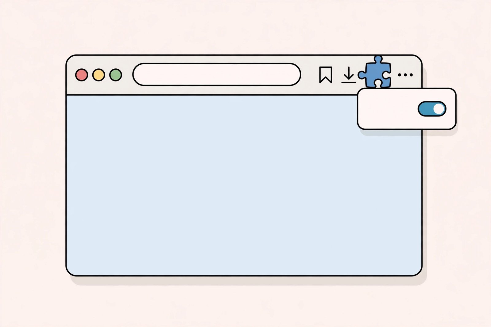 Browser toolbar extensions icon with a popup showing a toggle switch