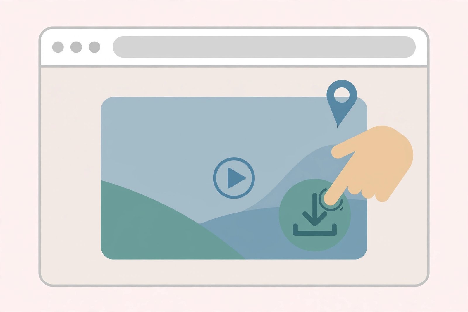 Hand cursor clicking a download button on a Pinterest video pin