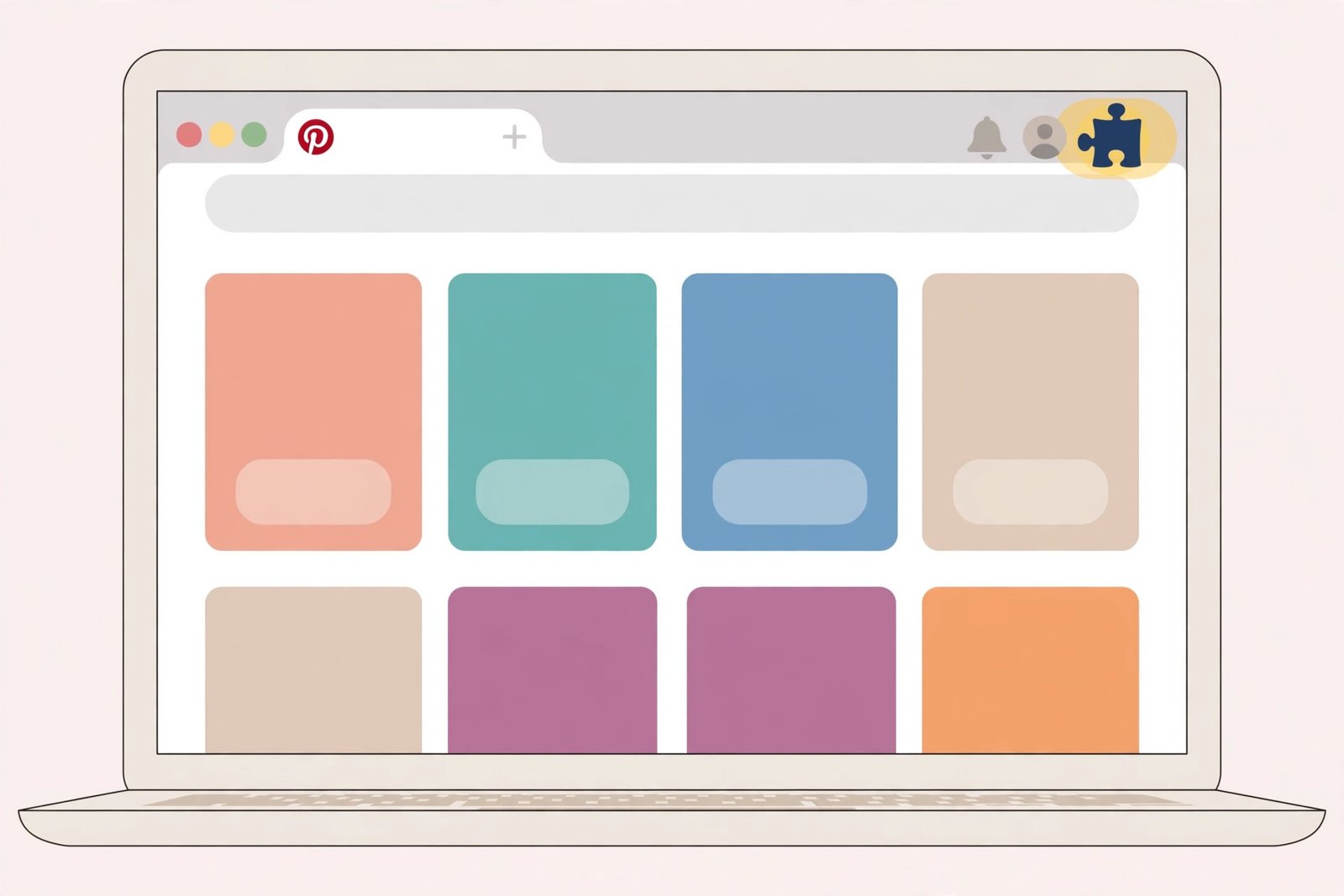 Laptop screen showing Pinterest with browser extension icon