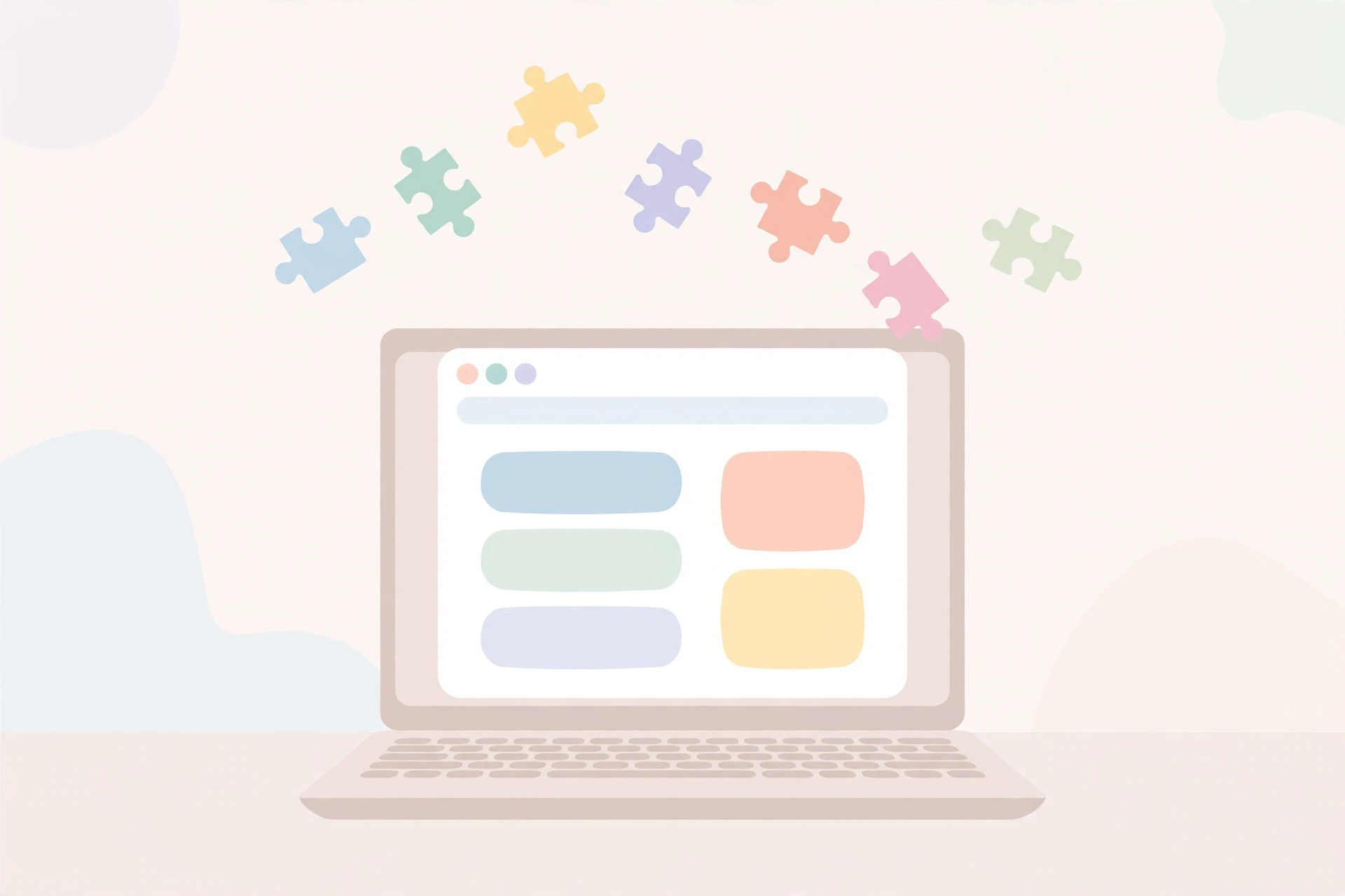 Laptop browser with puzzle piece extension icons above keyboard