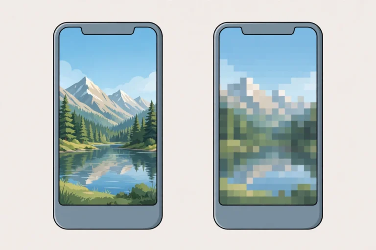 Split screen comparison of crisp HD and pixelated SD phone video