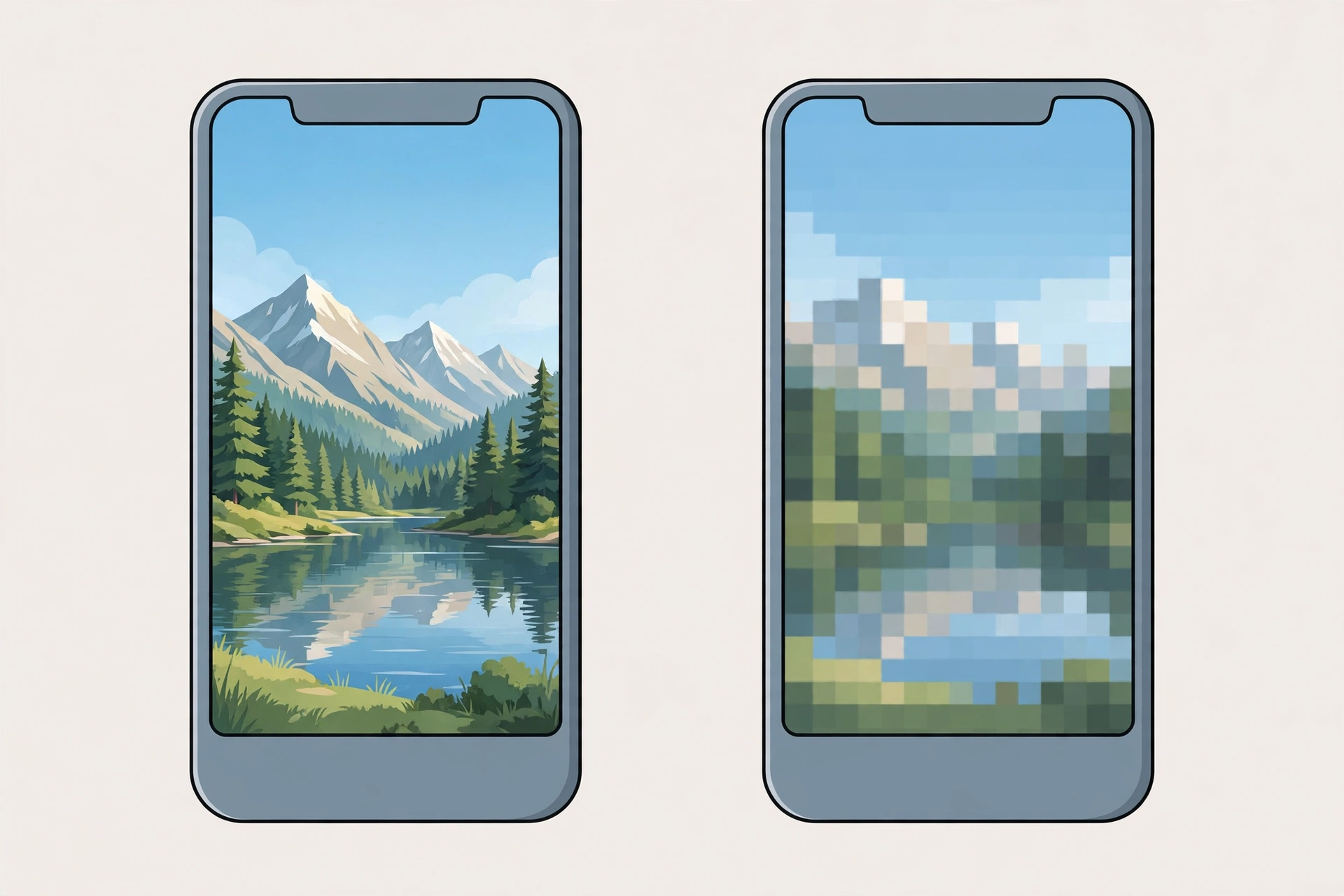 Split screen comparison of crisp HD and pixelated SD phone video