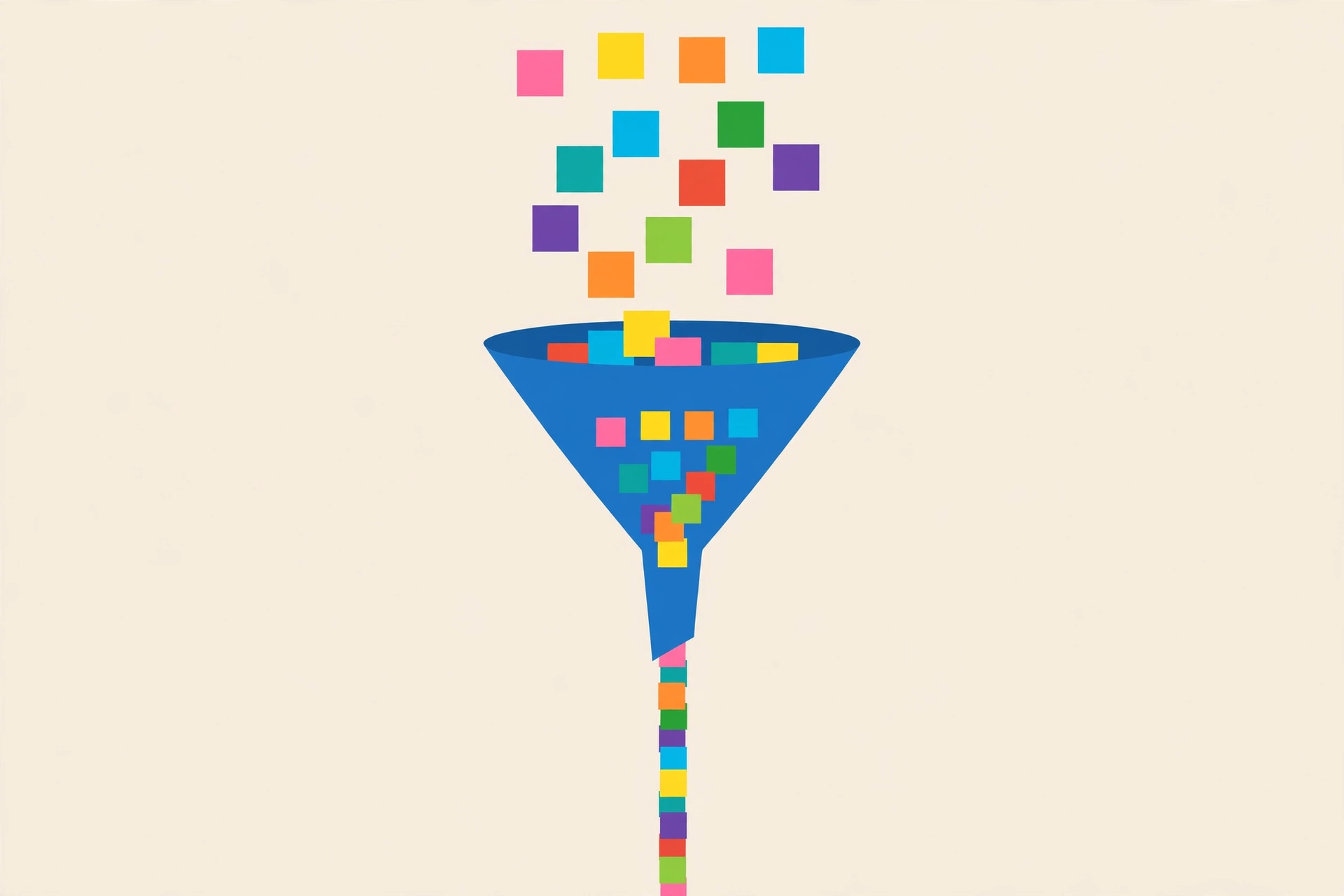 Video pixels squeezed through a compression funnel shrinking file size