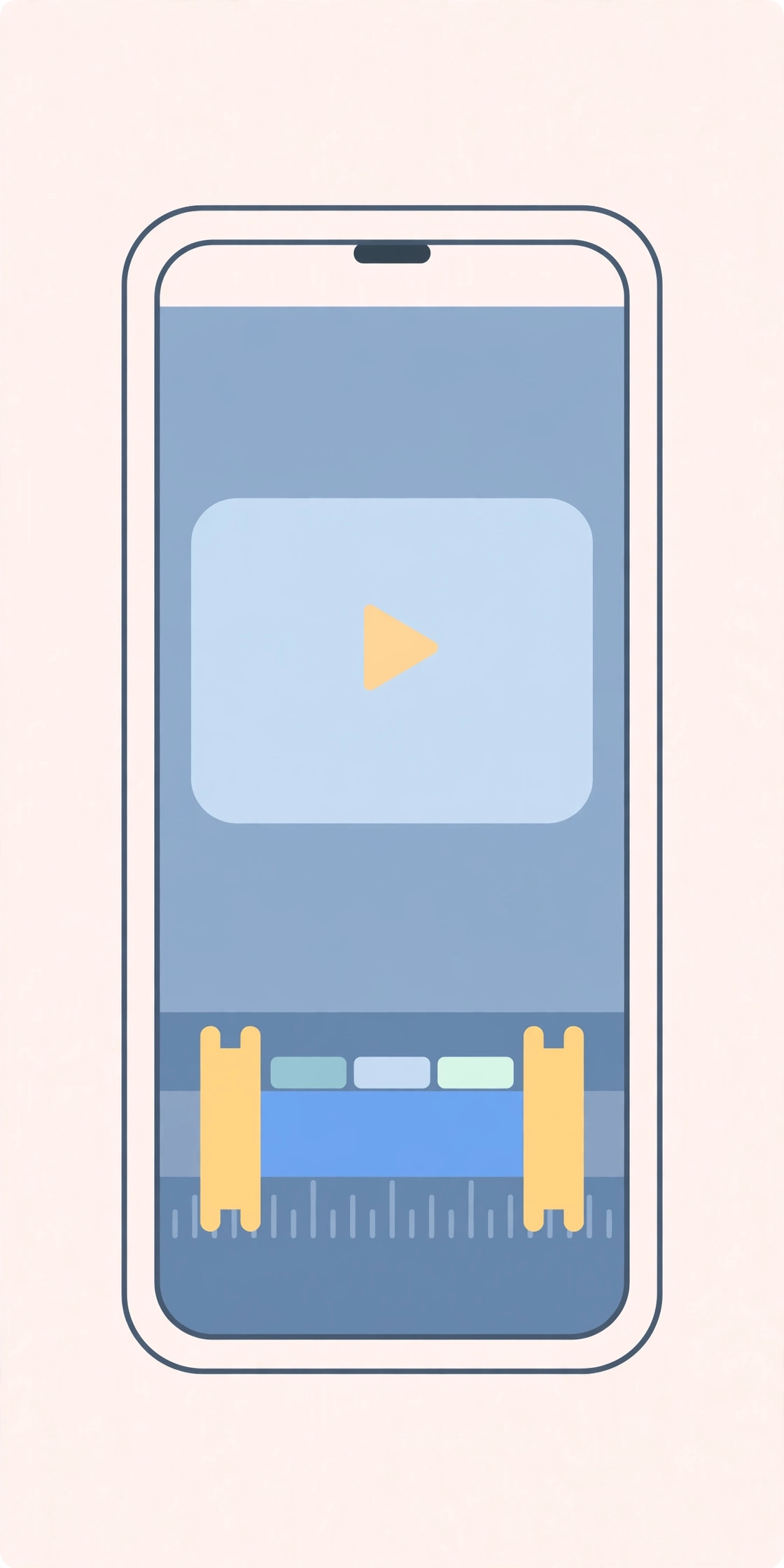 Vertical phone frame with video editing trim handles illustration