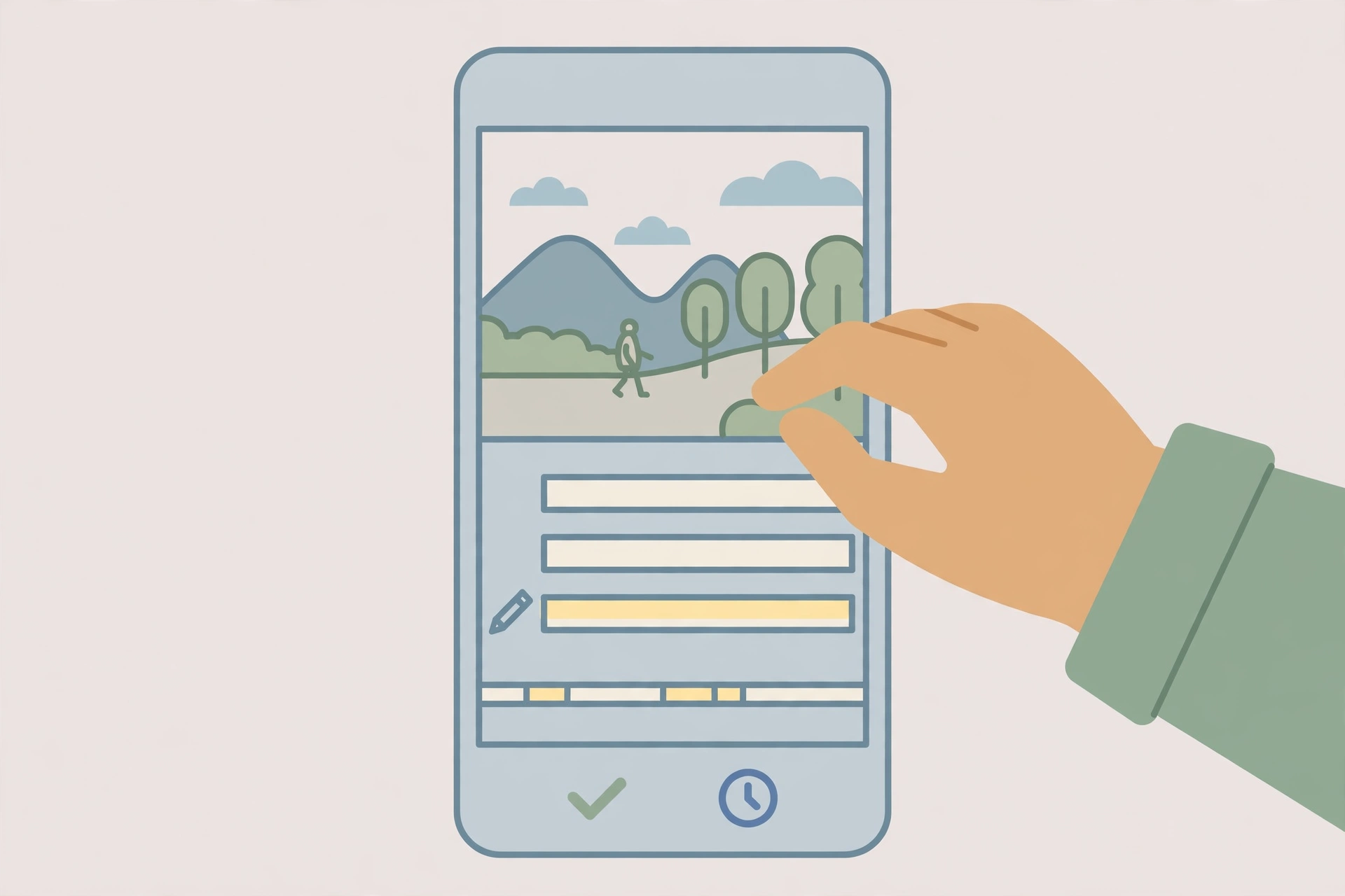 Hand adding captions to vertical video on smartphone