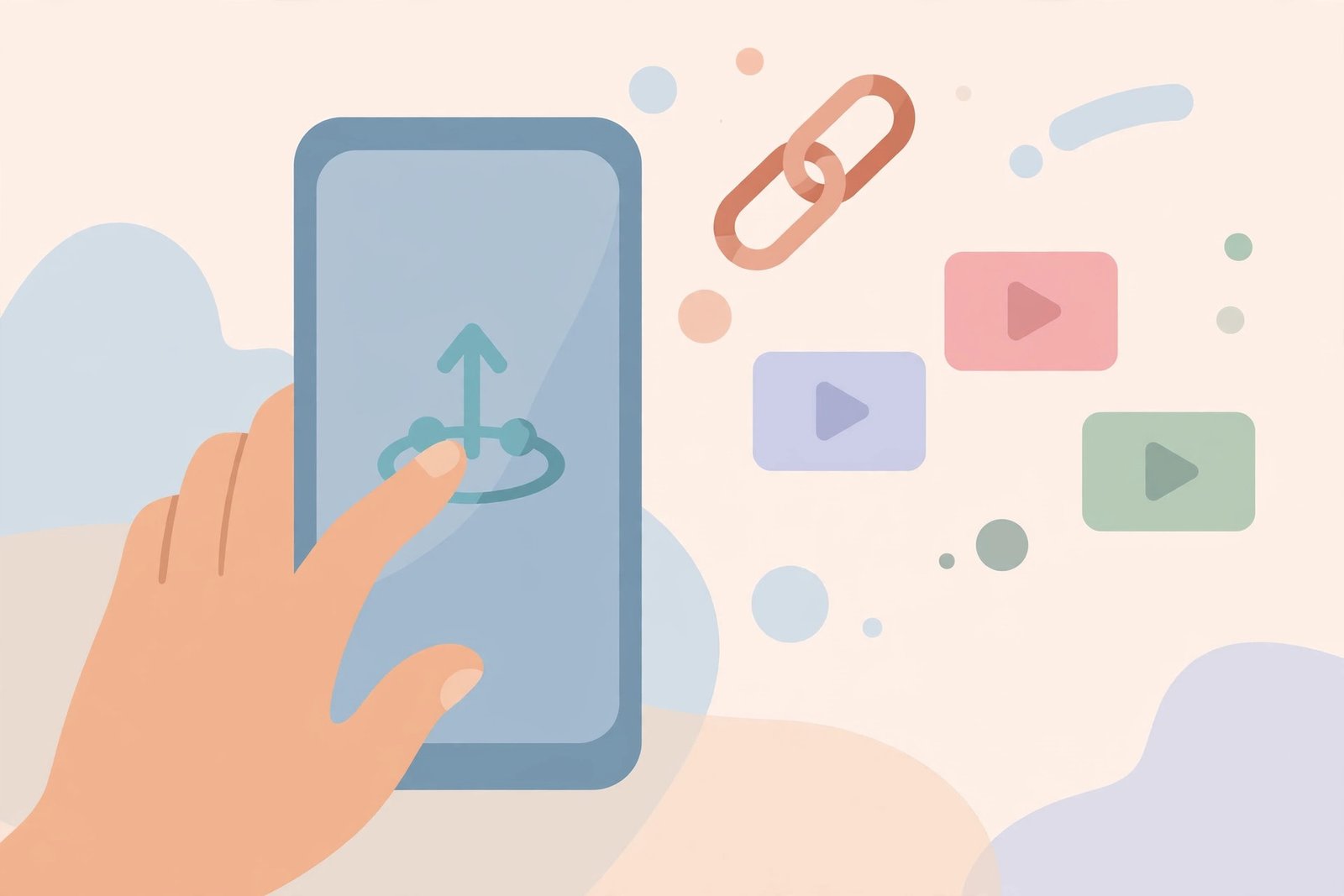Hand holding phone sharing a cloud link for saved videos