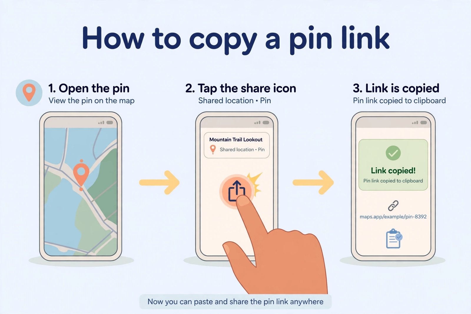 Hand tapping share icon on smartphone to copy a Pinterest pin link